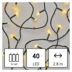 LED vánoční řetěz, 2,8 m, 3x AA, venkovní i vnitřní, teplá bílá, časovač D4FW01
