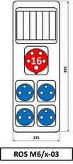Zásuvková rozvodnice 1x1653+4x230V, IP54, 6 modulové okénko ROS M6/X-03