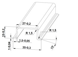 Lišta TH 35x15 - 2000 mm, plná, pozink modrý, cena za kus ELEKTRO BEČOV E451110