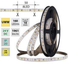 LED pásek SMD2835 UWW 160LED/m 19,2W/m DC 24V 1961lm/m CRI90 IP20 10mm 50m