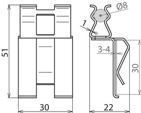 Bezšroubová svorka pro armování 8 mm a pásek 30x4 mm DEHN 308141