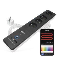 GoSmart prodlužovací kabel 2 m, 4zás, s vyp., s USB, bílá-černá, PVC, 1,5mm2