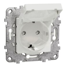 Zásuvka SCHUKO NOVÁ UNICA 2P+E 250V/16A, IP44, clonky, bezšroubová, Zamak, Bílá