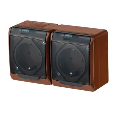 GALATEA IP44 Zásuvka 2x 2P+PE SCHUKO 2-nás. hnědá/průhledná FAMATEL 5325-05
