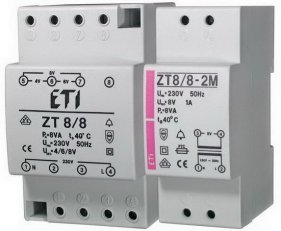 Zvonkový transformátor Zt 8/8 - 2M,1A U1n=230V U2n=8V Pn=8VA ETI 002411010