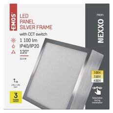 LED přisazené svítidlo NEXXO, čtvercové, stříbrné, 12,5W, se změnou CCT