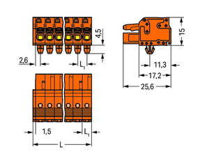 Pružinová svorka CAGE CLAMP oranžová 2,5mm2 2pól. oranžová WAGO 2231-302/008-000