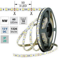 LED pásek SMD5050 NW, 60LED/m, 14,4W/m, 1296lm/m, IP20, DC 12V, 10mm, 50m