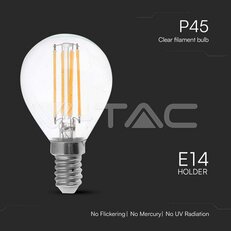 LED Bulb 6W Filamen E14 P45 Clear Cover 6500K VT-2466, V-TAC SKU212847