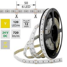 LED pásek SMD5050 žlutý, 120LED/m, 28,8W/m, 720lm/m, IP54, DC 24V, 12mm, 5m