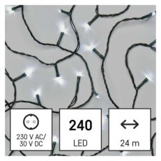 LED vánoční řetěz, 24 m, venkovní i vnitřní, studená bílá, programy EMOS D4AC10