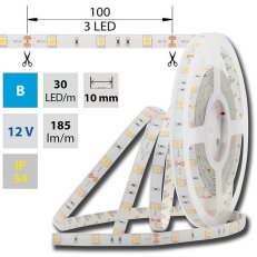 LED pásek SMD5050 modrý, 30LED/m, 7,2W/m, 185lm/m, IP54, DC 12V, 10mm, 5m