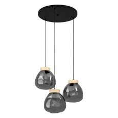 Závěsné svítidlo MAGACELA E27 černá/dřevo/šedá-TRANSP. 3X40W EGLO 390319