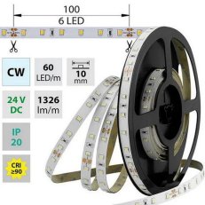 LED pásek SMD2835 CW, 60LED/m, 14,4W/m, 1326lm/m, IP20, DC 24V, 10mm, 5m