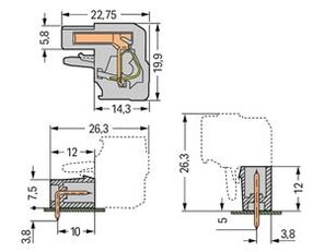 Konektor (zásuvka) úhlový CAGE CLAMP 2,5mm2 šedá 3pól. WAGO 232-203/026-000