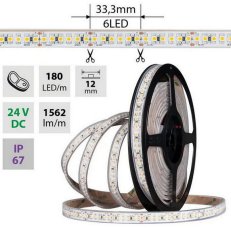 LED pásek SMD3528FM 180LED/m IP67 DC 24V 10mm bílý PCB pásek 5m potraviny - maso