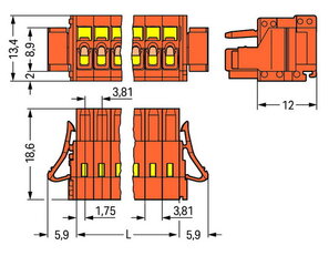 Pružinová svorka CAGE CLAMP 1,5mm2 oranžová 18pól. WAGO 734-218/037-000