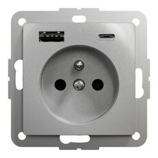 Zásuvka s USB nabíječkou, Sedna D/E, 250V, 16A, USB A+C 3,0A,Aluminium SDD113072