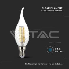 LED Bulb 4W Filament E14 Twist Candle Tail 3000K   VT-1995-N, V-TAC SKU214308