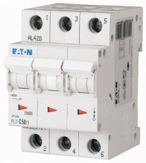 Jistič PL7-C50/3, char C, 3-pólový, 10kA, 50A EATON 263414
