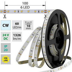 LED pásek SMD2835 CW, 60LED/m, 14,4W/m, 1326lm/m, IP20, DC 24V, 10mm, 5m