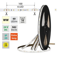 LED pásek SMD2835 WW, 60LED/m, 7,2W/m, DC 24V, 582lm/m, CRI90, IP20, 10mm, 50m