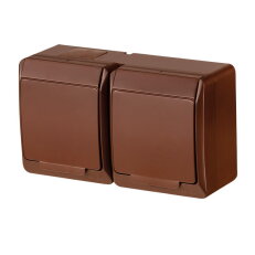GALATEA IP44 Zásuvka 2x 2P+PE SCHUKO 2-nás. vodorovná (hnědá) FAMATEL 5325-06