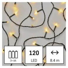 LED vánoční řetěz, 8,4 m, 3x AA, venkovní i vnitřní, teplá bílá, časovač D4FW03