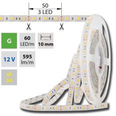 LED pásek SMD5050 zelený, 60LED/m, 14,4W/m, 720lm/m, IP54, DC 12V, 10mm, 5m