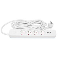 Prodlužovací přívod 3x1,5mm2, 3m, 4zásuvky,3xUSB 2,4A  s vyp. ECOLITE FU4-3