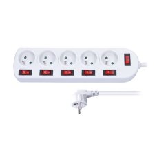 5z prodlužovací přívod, 3m, 3 x 1mm2, bílý, 6x vypínač SOLIGHT PP144