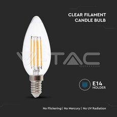 LED Bulb 6W Filament E14 Clear Cover Candle 3000K VT-2127, V-TAC SKU217423