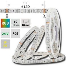 LED pásek SMD5050 RGB, 60LED/m, 14,4W/m, DC24V, 496lm/m, IP54, 10mm, 5m