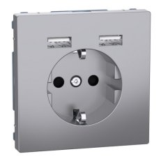 Zásuvka Merten D-Life SCHUKO 250V + 2xUSB 2.4A 16A Stainless Steel MTN2366-6036