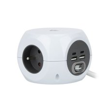 3z+4x USB+Wireless 10W prodlužovací přívod - kostka kabel 1,5m 3x1.5mm2 bílý