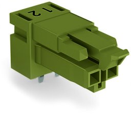 Zásuvka na desky plošných spojů, úhlové, 2pól., světle zelená