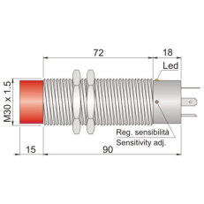 Kapacitní senzor d30 mm AECO SC30M-CE25 NPN NO+NC K