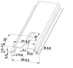 Lišta TH 35x7,5 - 2000 mm, perforovaná, pozink modrý, 6,3x18mm, cena za kus