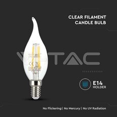 LED Bulb 4W Filament E14 Clear Cover Candle Flame 3000K VT-1997-N, SKU214302