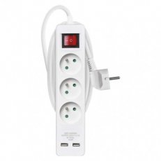 Prodlužovací kabel 2 m 3 zásuvky s vypínačem bílý PVC s USB 1,5mm2 EMOS P1312RU