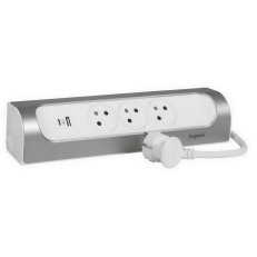 ZÁSUVKOVÝ BLOK ROHOVÝ 3X2P+T/USB A+C, KABEL 1 M, BÍLÁ/HLINÍK LEGRAND 049406