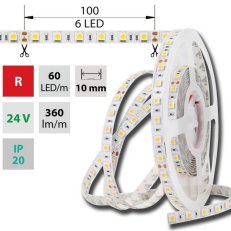 LED pásek SMD5050 R, 60LED/m, 14,4W/m, 360lm/m, IP20, DC 24V, 10mm, 50m