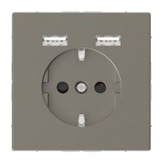 Zásuvka Merten D-Life SCHUKO 250V + 2xUSB 2.4A 16A kov Nikl MTN2366-6050
