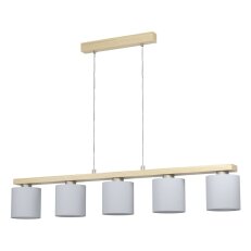 Závěsné svítidlo CASTRALVO nikl-mat/dřevo/bílá 5X28W IP20 EGLO 901291