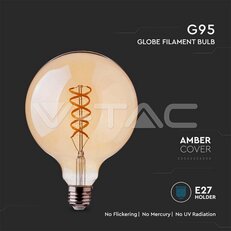 LED Bulb 5W Filament E27 G95 Amber Cover 1800K VT-2075, V-TAC SKU217217