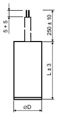 Mot.kondenzátor 50uF kabel 2x0,75,250mm