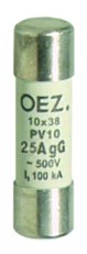 PV10 25A gG Pojistková vložka AC 500V/DC 250V vel.10×38 OEZ:06707