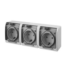 GALATEA IP44 Zásuvka 3x 2P+PE SCHUKO 3-nás. bílá/průhledná FAMATEL 5326-01