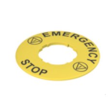 Žlutý štítek, průměr 60 mm, popis EMERGENCY STOP PIZZATO VETF32A5102