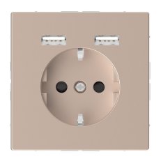 Zásuvka Merten D-Life SCHUKO 250V + 2xUSB 2.4A 16A kov Brushed Gold MTN2366-6051